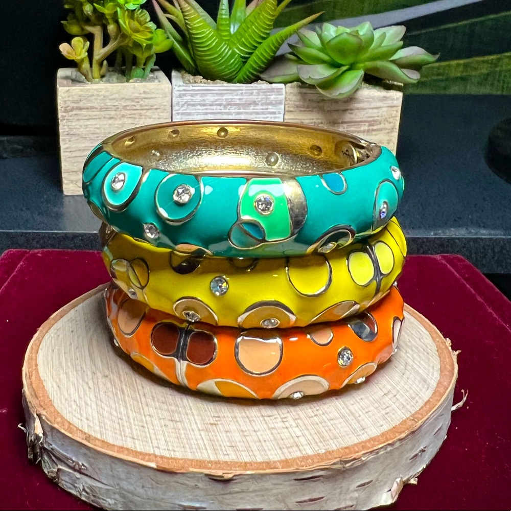 Sequin Set of 3 Bangles 💛💚🧡✨ - Picture 1 of 6